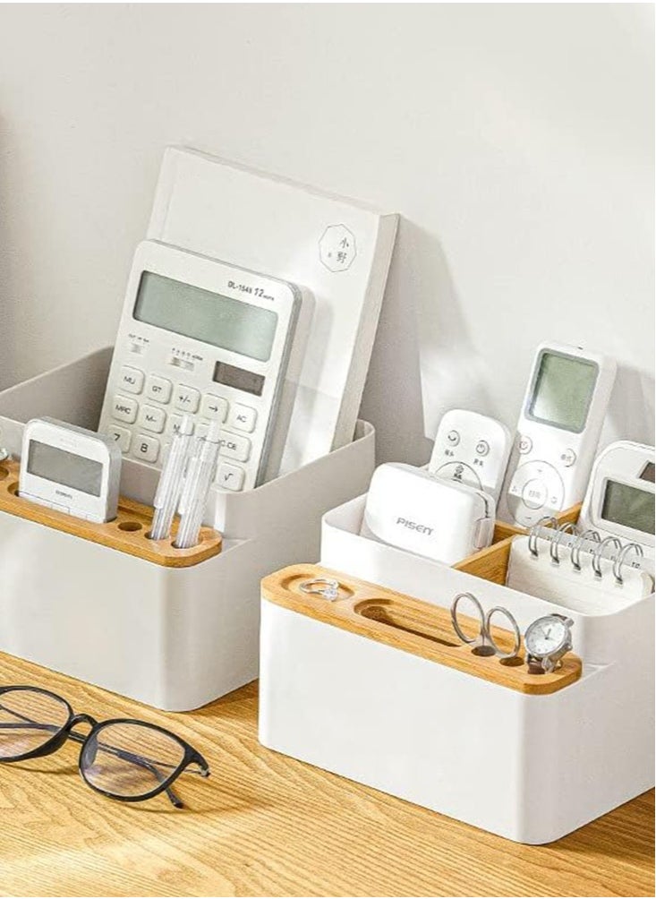 Perfii Multipurpose Office Desktop Tidy Holder Pen Scissor Phone Notebook Glasses Remote Control Makeup Brush Container for Home Office Bamboo Desk Organizer Storage Box  - Image 4