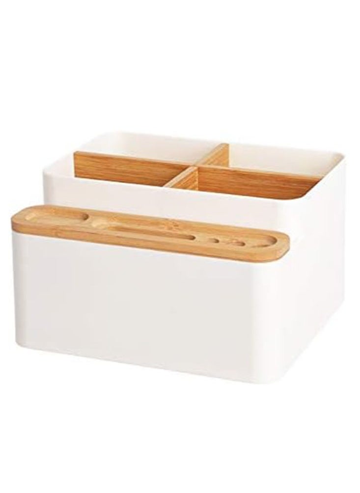 Perfii Multipurpose Office Desktop Tidy Holder Pen Scissor Phone Notebook Glasses Remote Control Makeup Brush Container for Home Office Bamboo Desk Organizer Storage Box  - Image 1