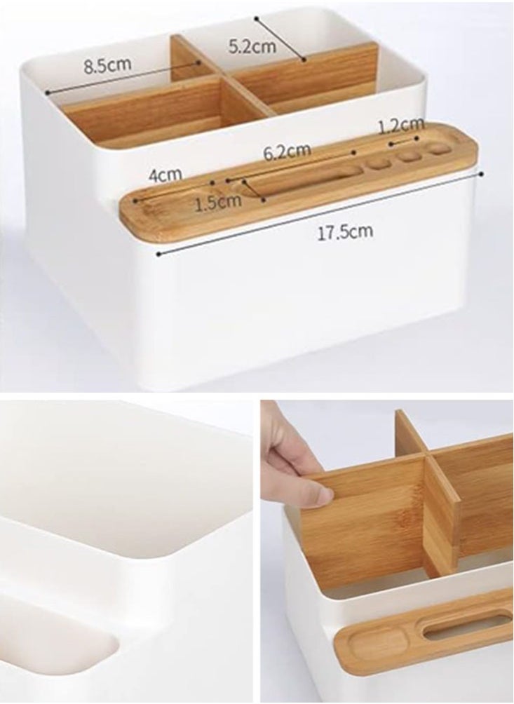 Perfii Multipurpose Office Desktop Tidy Holder Pen Scissor Phone Notebook Glasses Remote Control Makeup Brush Container for Home Office Bamboo Desk Organizer Storage Box  - Image 3