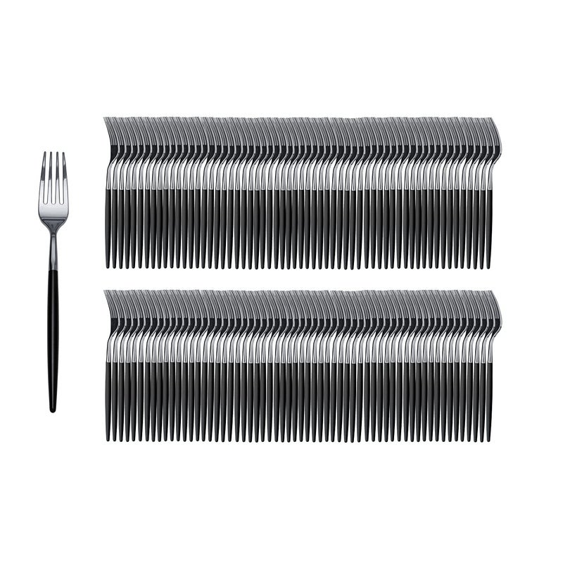 Trendables 120 Pack Two Toned Heavy Duty Plastic Silverware Forks  Stunning Dual Colored Black and Gold Disposable Plastic Fork  Disposable Utensils For Wedding Parties And All Occasions