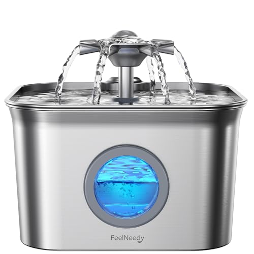 FEELNEEDY Stainless Steel Cat Water Fountain, 99oz/2.8L Auto Pet Drinking Fountain with 20dB Ultra-Quiet Pump- Ideal for Timid Pets, LED Water Level Window, Dishwasher Safe, 24/7 Circulating Flow - FEELNEEDY - Image 1