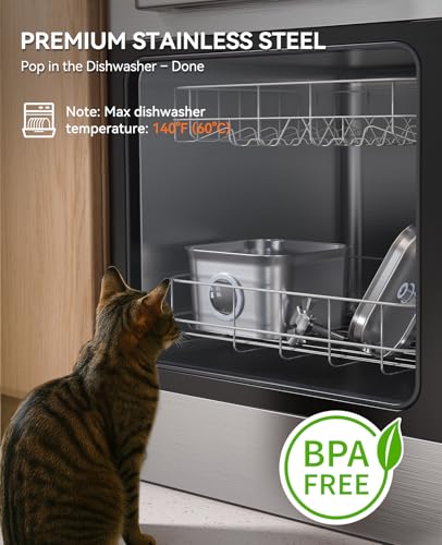 FEELNEEDY Stainless Steel Cat Water Fountain, 99oz/2.8L Auto Pet Drinking Fountain with 20dB Ultra-Quiet Pump- Ideal for Timid Pets, LED Water Level Window, Dishwasher Safe, 24/7 Circulating Flow - FEELNEEDY - Image 3