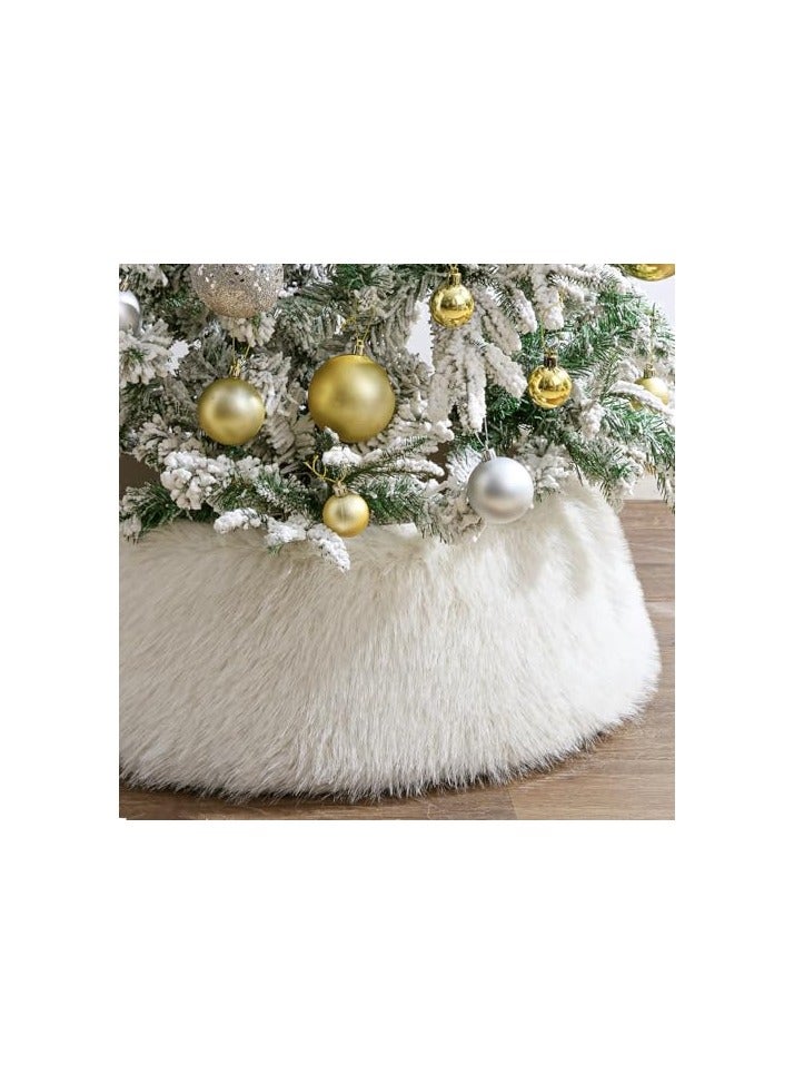 CHRISTMAS TREE COLLAR SNOW WHITE LUXURY THICK PLUSH FAUX FUR XMAS TREE COLLARS COVER RUSTIC SIZE ADJUSTABLE TREE SKIRT FOR HOLIDAY DECORATIONS