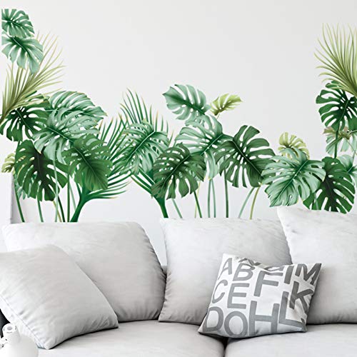 Eutecado Tropical Wall Decals Palm Leaf Wall Stickers for Living Room, Green Plants Wall Decor Posters Vinyl Peel and Stick Art Murals for Bedroom Nursery Office - Image 1