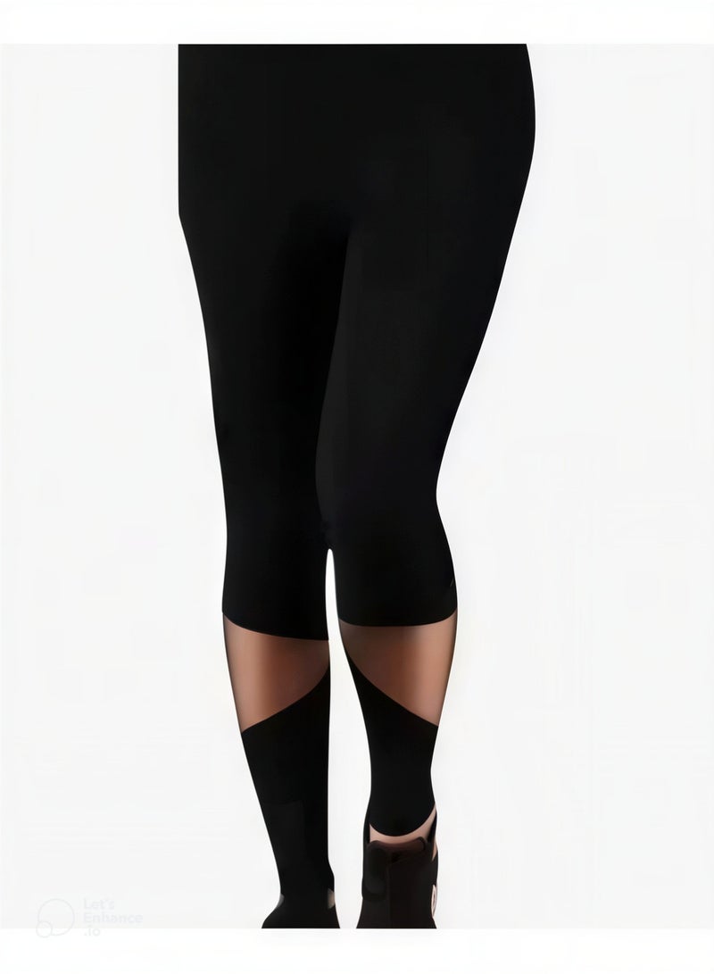 Women's Sports Capri Leggings with Mesh Cut Out Design, High Waist Cotton Lycra Workout Pants, Stretchy Breathable Yoga Running Gym Fitness Athletic Tights for Daily Wear Up to 70 KG-007 - Image 1