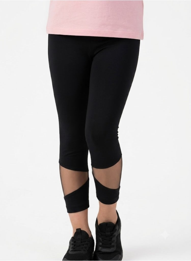 Women's Sports Capri Leggings with Mesh Cut Out Design, High Waist Cotton Lycra Workout Pants, Stretchy Breathable Yoga Running Gym Fitness Athletic Tights for Daily Wear Up to 70 KG-007 - Image 2