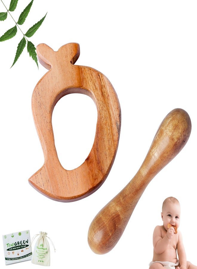 Tinigreen Fruit Dumbbell Shaped Neem Wooden Teethers Combo for 3 to 12 Months Infant Baby (Pack of 2) - Image 1