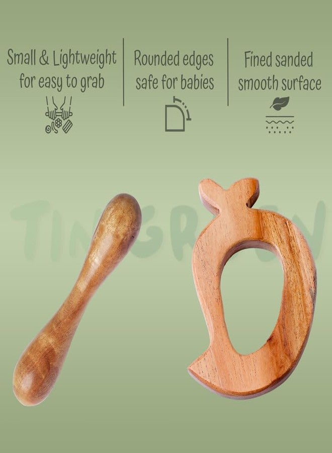 Tinigreen Fruit Dumbbell Shaped Neem Wooden Teethers Combo for 3 to 12 Months Infant Baby (Pack of 2) - Image 2