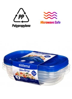 sistema Sistema Takealongs Square food storage, Clear with blue lid, 669ML, Pack of 4, Phthlate & BPA free and Dishwasher & Microwave Safe.  - Image 1
