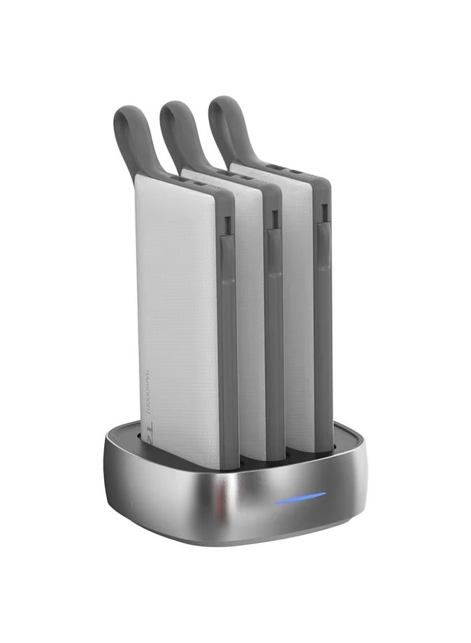 WST 3-Pack Portable Ultra Slim Power Banks, 10000 mAh Each, LED Digital Display PD Fast Charging, Shared Charging Dock Station for Home, Cafe, Office, Hotel, Restaurant, etc. (Color: White) - Image 1