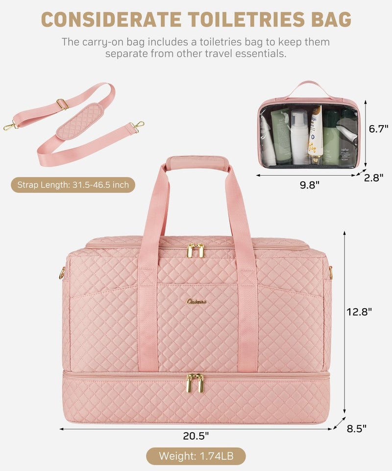 CLOKARS Duffle Bag for Travel, Weekender Bag with Shoe Compartment, Carry On Overnight Bag for Women with Toiletry Bag Duffel Bags with Wet Pocket for Gym Hospital Bags for Labor and Delivery Pink - Image 4