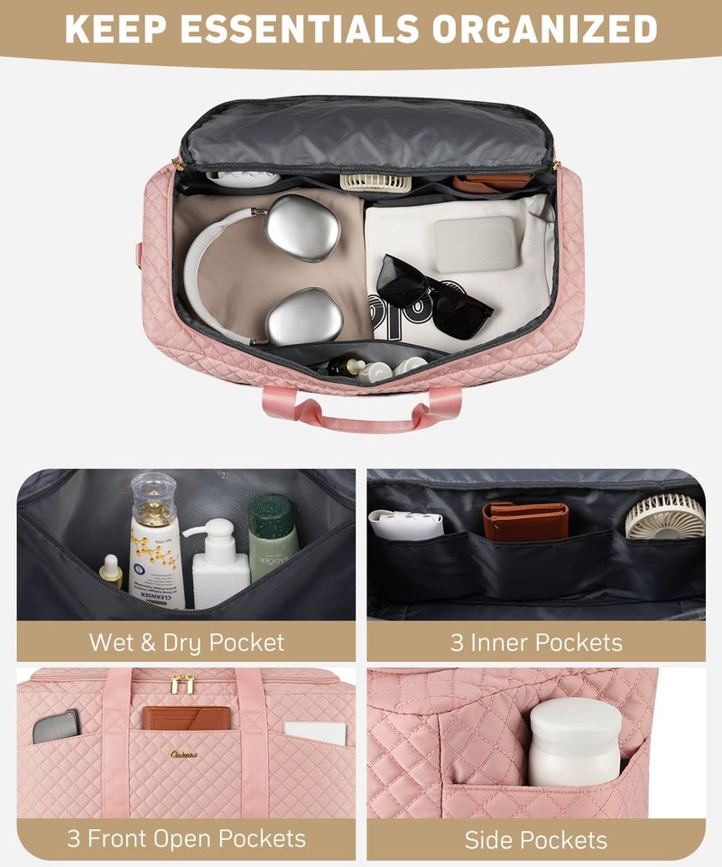 CLOKARS Duffle Bag for Travel, Weekender Bag with Shoe Compartment, Carry On Overnight Bag for Women with Toiletry Bag Duffel Bags with Wet Pocket for Gym Hospital Bags for Labor and Delivery Pink - Image 2
