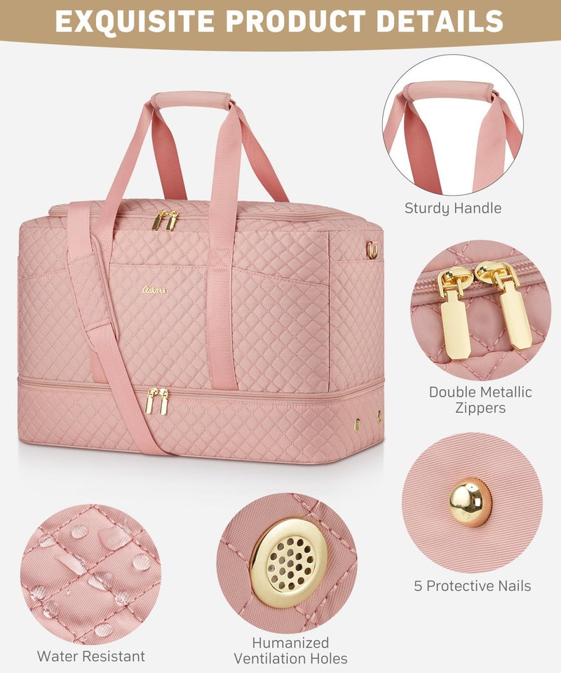 CLOKARS Duffle Bag for Travel, Weekender Bag with Shoe Compartment, Carry On Overnight Bag for Women with Toiletry Bag Duffel Bags with Wet Pocket for Gym Hospital Bags for Labor and Delivery Pink - Image 5