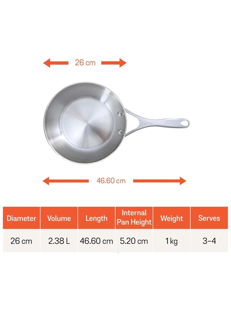 Meyer Select 26cm Stainless Steel Frying Pan – Induction Compatible Frypan, Oven & Dishwasher Safe, Even Heat Base, Metal Utensil Safe - Image 2