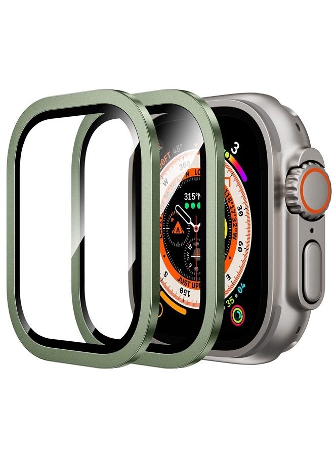 wsken for Apple Watch Ultra Screen Protector 49mm,9H Tempered Glass + Titanium Alloy Frame, [Keep Original] [Touch Sensitive] Lightweight Protective Glass Film for iwatch Ultra 2 Pack,Green - Image 1