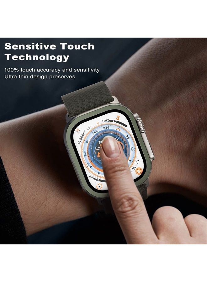 wsken for Apple Watch Ultra Screen Protector 49mm,9H Tempered Glass + Titanium Alloy Frame, [Keep Original] [Touch Sensitive] Lightweight Protective Glass Film for iwatch Ultra 2 Pack,Green - Image 3