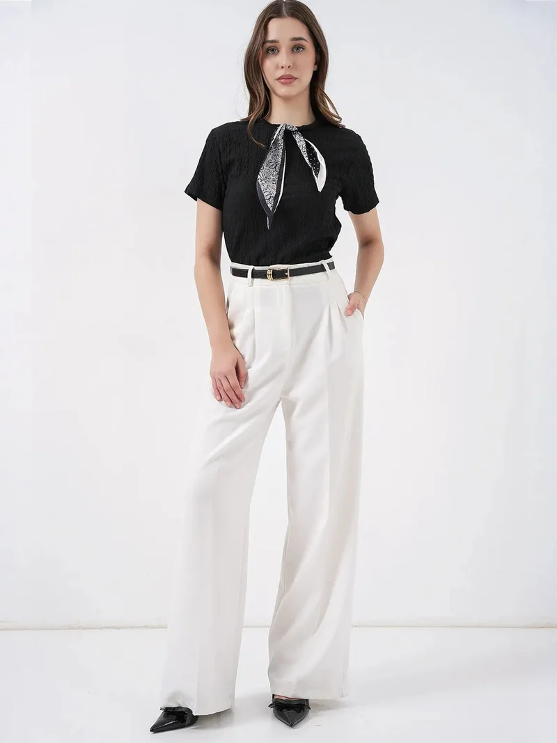 بيغ دارت BDART Textured Crew Neck Blouse with Scarf Detail