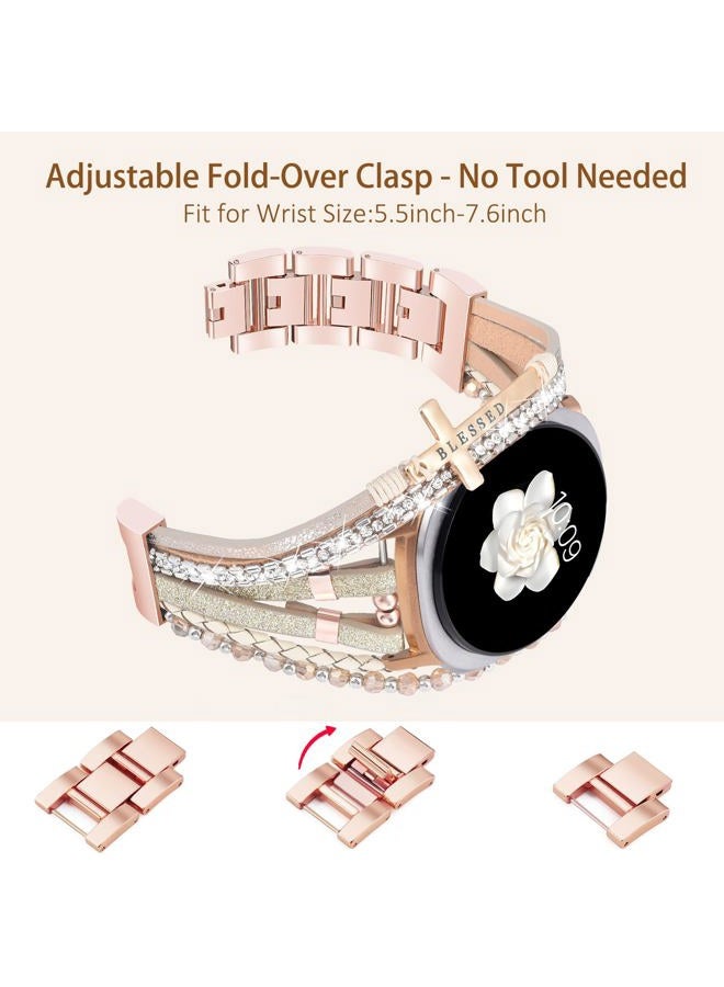 Fancywrist Boho Leather Bracelet for Samsung Galaxy Watch 8/7/6/5/4 Band 40 44mm Women, 20mm Cute Multilayer Adjustable Strap for Galaxy Watch 8 Classic 6 4 Classic 43mm 47mm 42mm 46mm/Watch 5 Pro 45mm /Active2 - Image 2