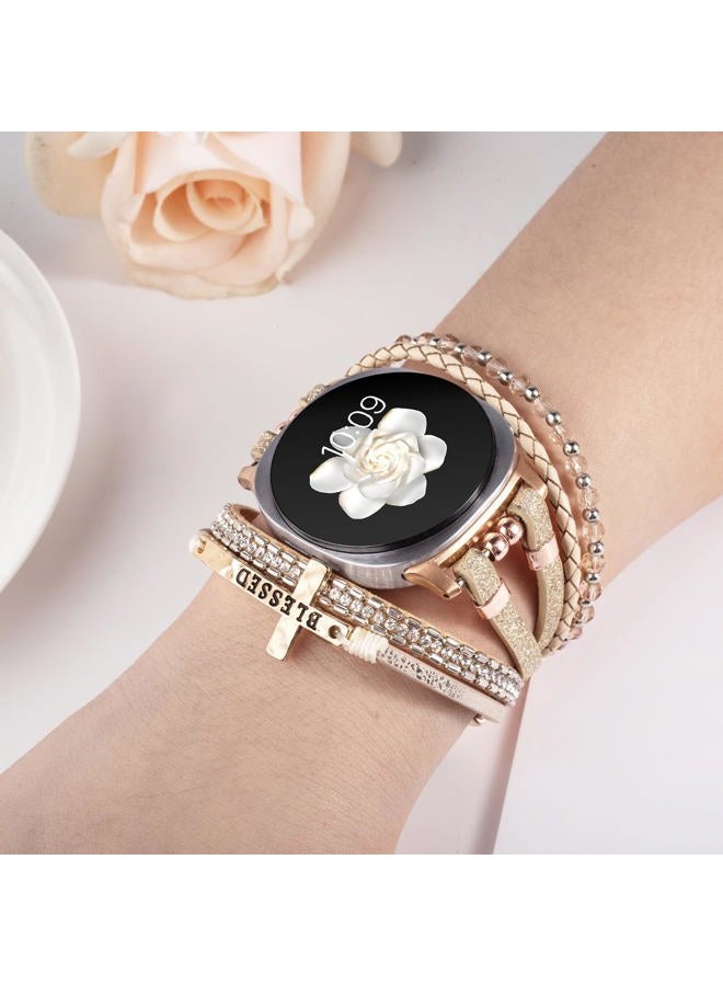 Fancywrist Boho Leather Bracelet for Samsung Galaxy Watch 8/7/6/5/4 Band 40 44mm Women, 20mm Cute Multilayer Adjustable Strap for Galaxy Watch 8 Classic 6 4 Classic 43mm 47mm 42mm 46mm/Watch 5 Pro 45mm /Active2 - Image 3