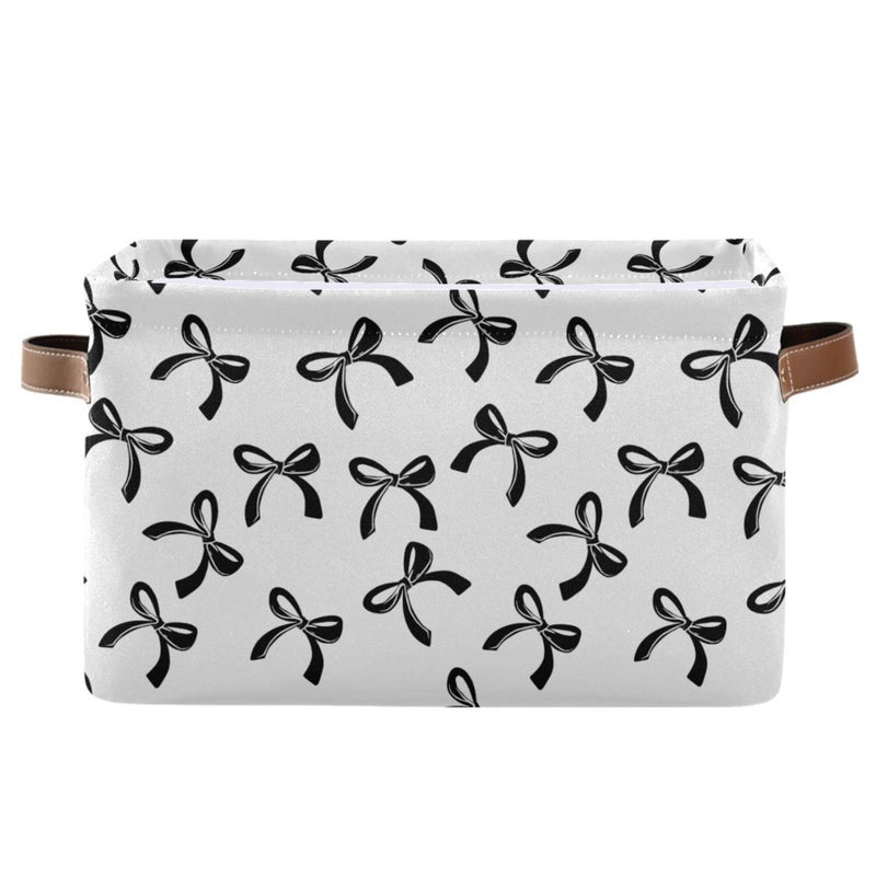 Wamika Bow Black White Storage Basket with Waterproof Liner and PU Handles Bowknot Coquette Storage Bins Boxes 142 Collapsible Decorative Organizer Baskets for Bedroom Closet Office 1 Pack - Image 2