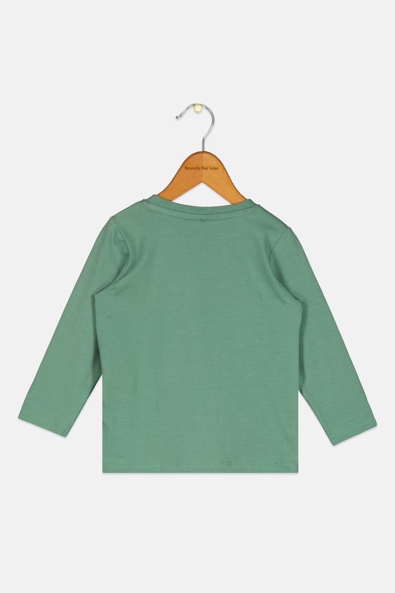 NAME IT تي شيرت بأكمام طويلة للأولاد الصغار، مطبوع برسومات، أخضر - Image 2