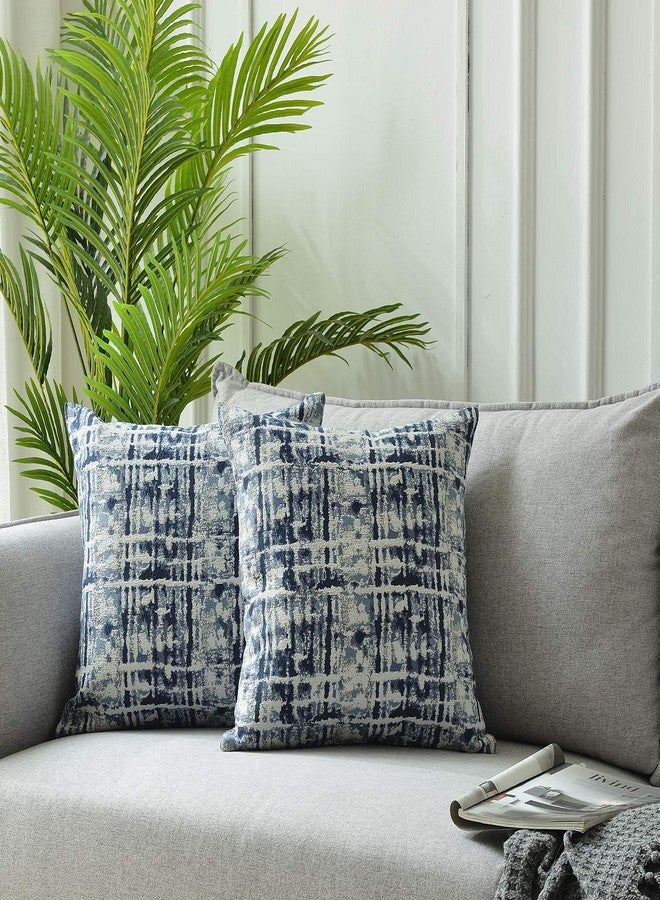 ROMANDECO Jacquard Decorative Throw Pillow Covers for Couch Set of 2, 18x18 Inches, Navy Blue - Image 3