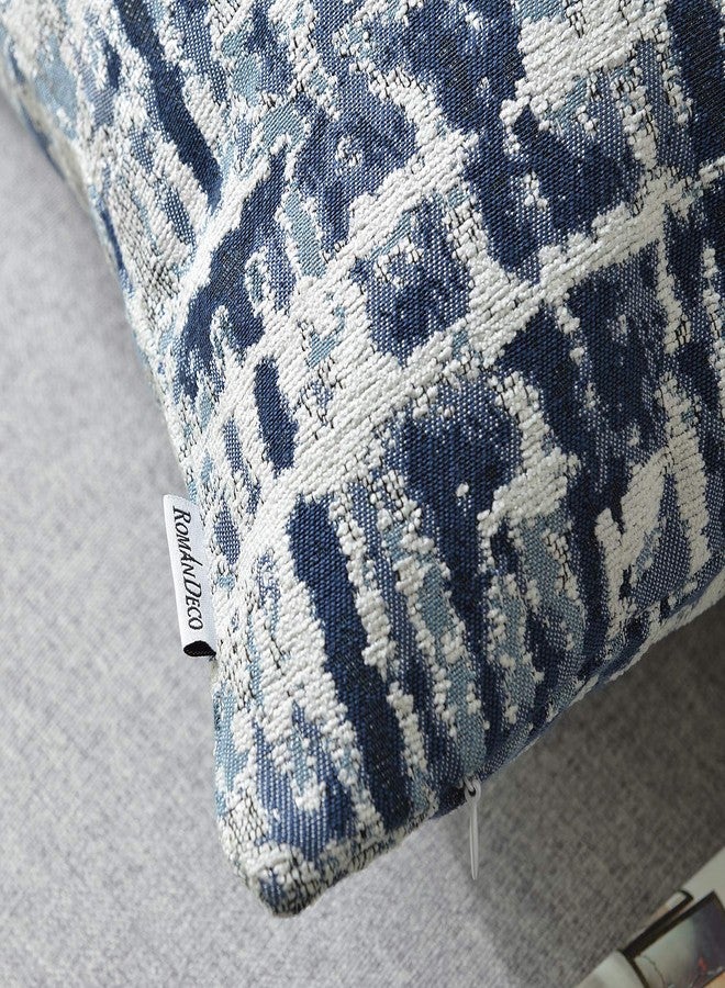ROMANDECO Jacquard Decorative Throw Pillow Covers for Couch Set of 2, 18x18 Inches, Navy Blue - Image 4