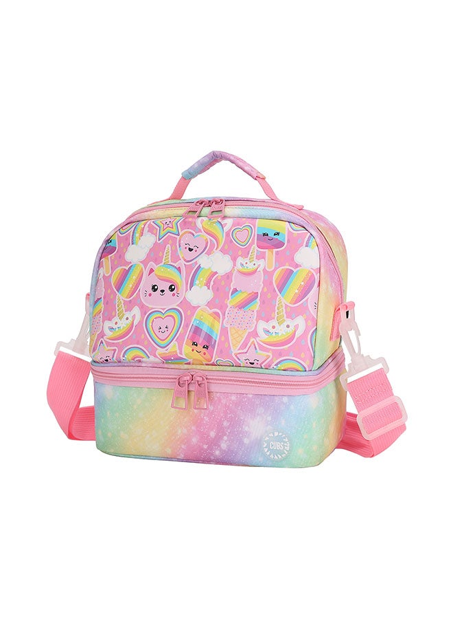 CUBS Cat Print Raindow Waterproof double decker lunch bag with removable shoulder strap carrying your favorite meals to school, work or while traveling - Image 2