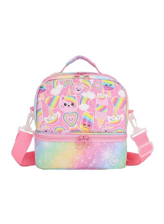 CUBS Cat Print Raindow Waterproof double decker lunch bag with removable shoulder strap carrying your favorite meals to school, work or while traveling - Image 1