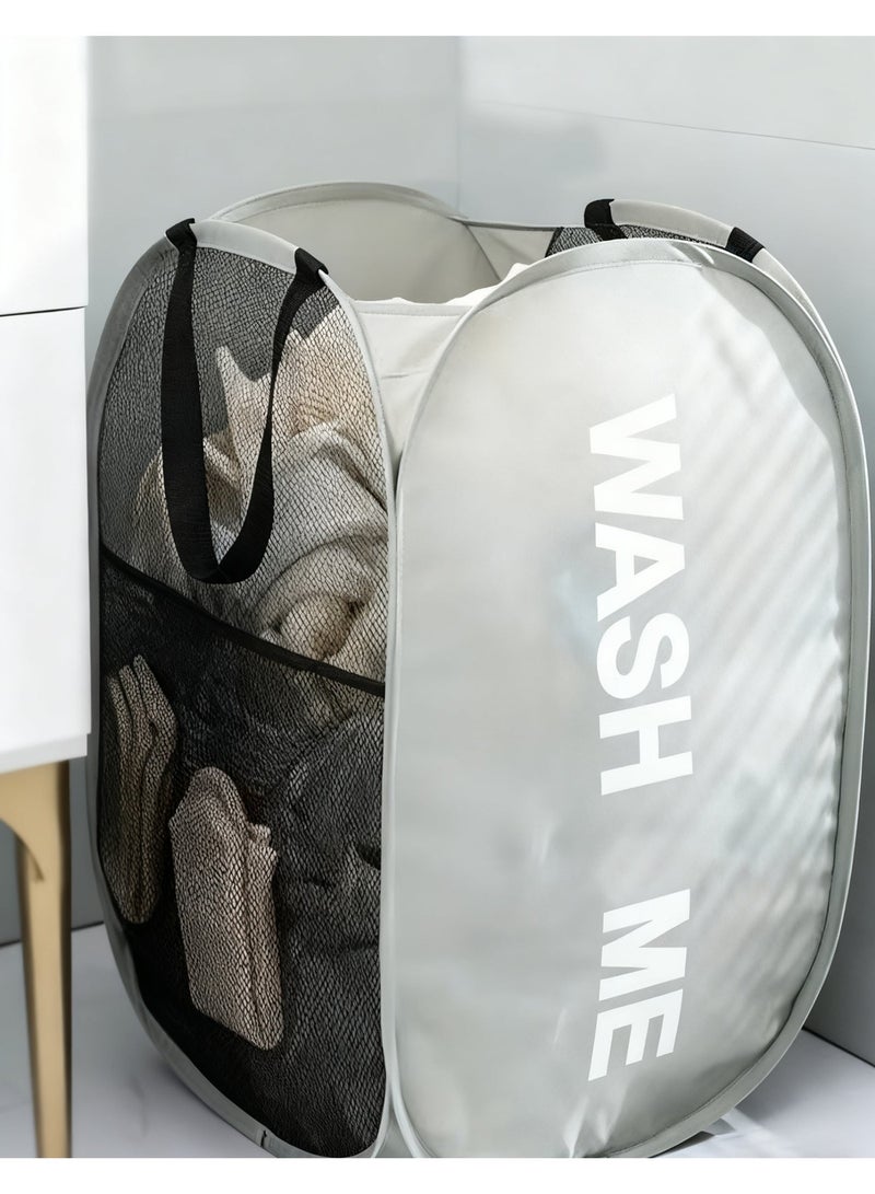 أكنزلмед سلة غسيل الملابس الشبكية القابلة للطي مع مقبض تحمل، سلة ملابس القماش القابلة للطي، سلة غسيل الملابس للمسافرين، تخزين سهل، قابلة لإعادة الاستخدام - Image 1