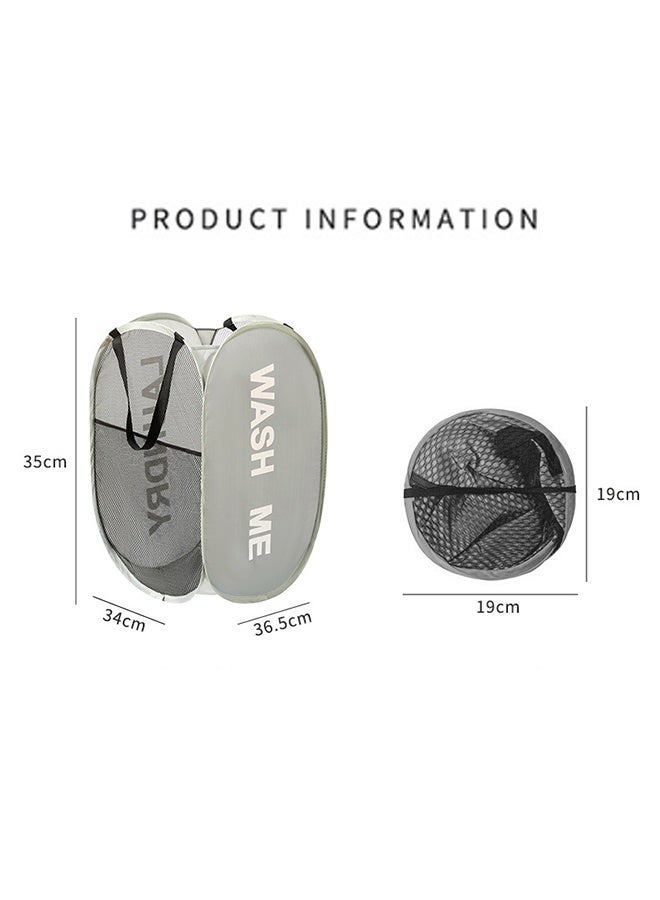 أكنزلмед سلة غسيل الملابس الشبكية القابلة للطي مع مقبض تحمل، سلة ملابس القماش القابلة للطي، سلة غسيل الملابس للمسافرين، تخزين سهل، قابلة لإعادة الاستخدام - Image 2