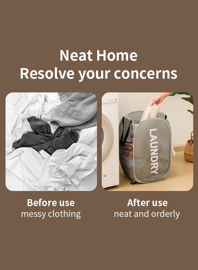 أكنزلмед سلة غسيل الملابس الشبكية القابلة للطي مع مقبض تحمل، سلة ملابس القماش القابلة للطي، سلة غسيل الملابس للمسافرين، تخزين سهل، قابلة لإعادة الاستخدام - Image 4
