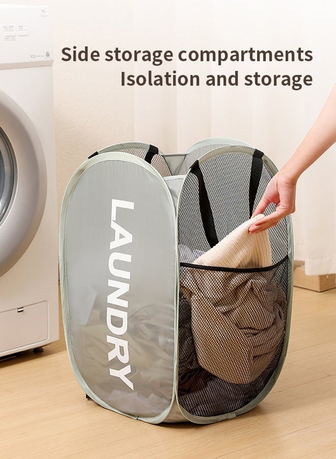 أكنزلмед سلة غسيل الملابس الشبكية القابلة للطي مع مقبض تحمل، سلة ملابس القماش القابلة للطي، سلة غسيل الملابس للمسافرين، تخزين سهل، قابلة لإعادة الاستخدام - Image 5