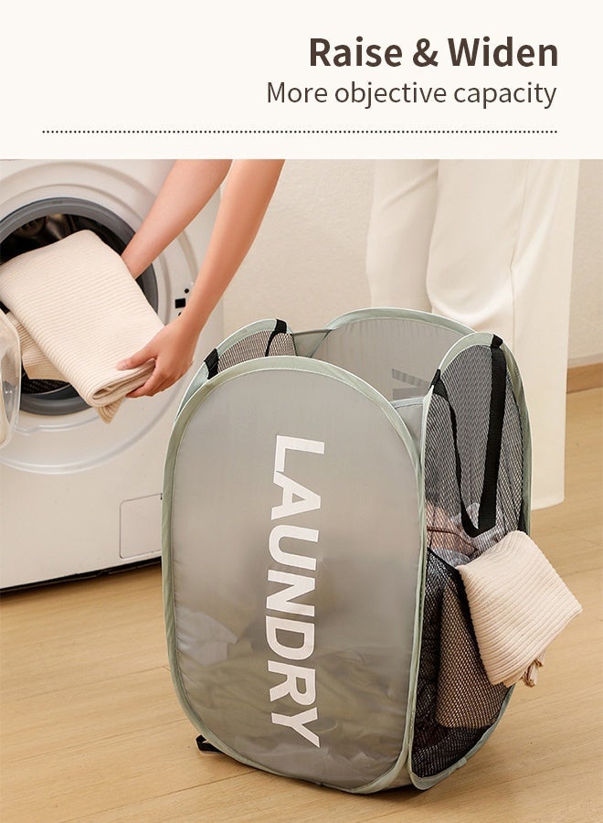 أكنزلмед سلة غسيل الملابس الشبكية القابلة للطي مع مقبض تحمل، سلة ملابس القماش القابلة للطي، سلة غسيل الملابس للمسافرين، تخزين سهل، قابلة لإعادة الاستخدام - Image 3