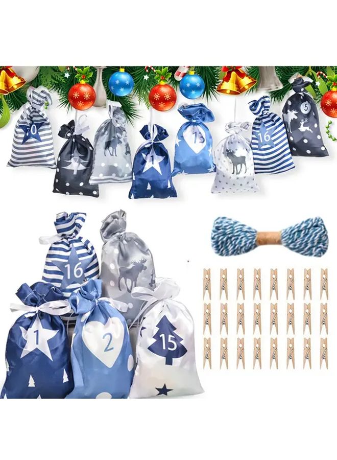 24 Pcs Christmas Drawstring Calendar Gift Bags 10 Second Wrap Holiday Party Favors With Festive Designs Snowflakes Stars Reindeer For Stocking Stuffers Weddings Birthdays Graduations Durable Satin Material Christmas Decorations Best For Christmas Perfect For Thanksgiving Christmas Stocking Filler Favor Bags Advent Calendar Christmas Bags Gift Packaging Organza Bags Wedding Gift For Guest Wedding Favour Small Gift Bags Christmas Gifts - Image 1