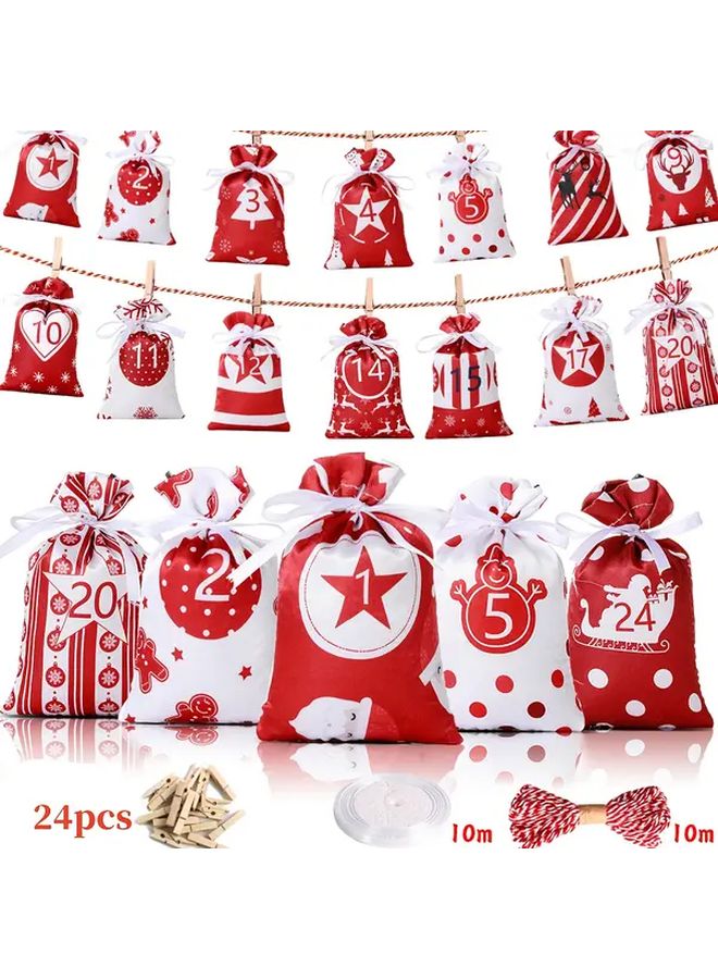 24 Pcs Christmas Drawstring Calendar Gift Bags 10 Second Wrap Holiday Party Favors With Festive Designs Snowflakes Stars Reindeer For Stocking Stuffers Weddings Birthdays Graduations Durable Satin Material Christmas Decorations Best For Christmas Perfect For Thanksgiving Christmas Stocking Filler Favor Bags Advent Calendar Christmas Bags Gift Packaging Organza Bags Wedding Gift For Guest Wedding Favour Small Gift Bags Christmas Gifts - Image 4