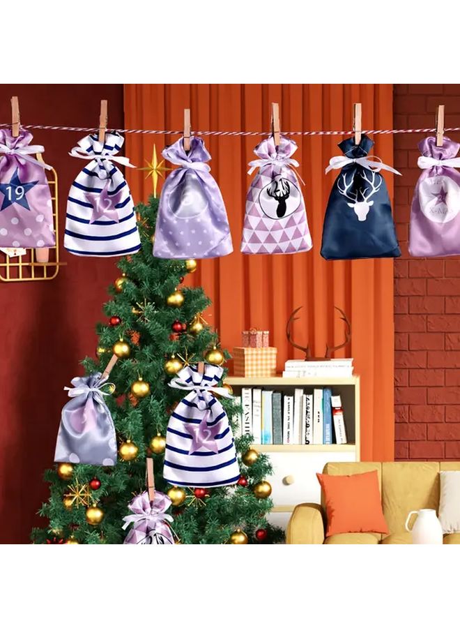 24 Pcs Christmas Drawstring Calendar Gift Bags 10 Second Wrap Holiday Party Favors With Festive Designs Snowflakes Stars Reindeer For Stocking Stuffers Weddings Birthdays Graduations Durable Satin Material Christmas Decorations Best For Christmas Perfect For Thanksgiving Christmas Stocking Filler Favor Bags Advent Calendar Christmas Bags Gift Packaging Organza Bags Wedding Gift For Guest Wedding Favour Small Gift Bags Christmas Gifts - Image 3