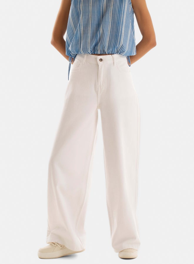 Premoda Women Wide Leg Denim Pants Cotton White - Image 2