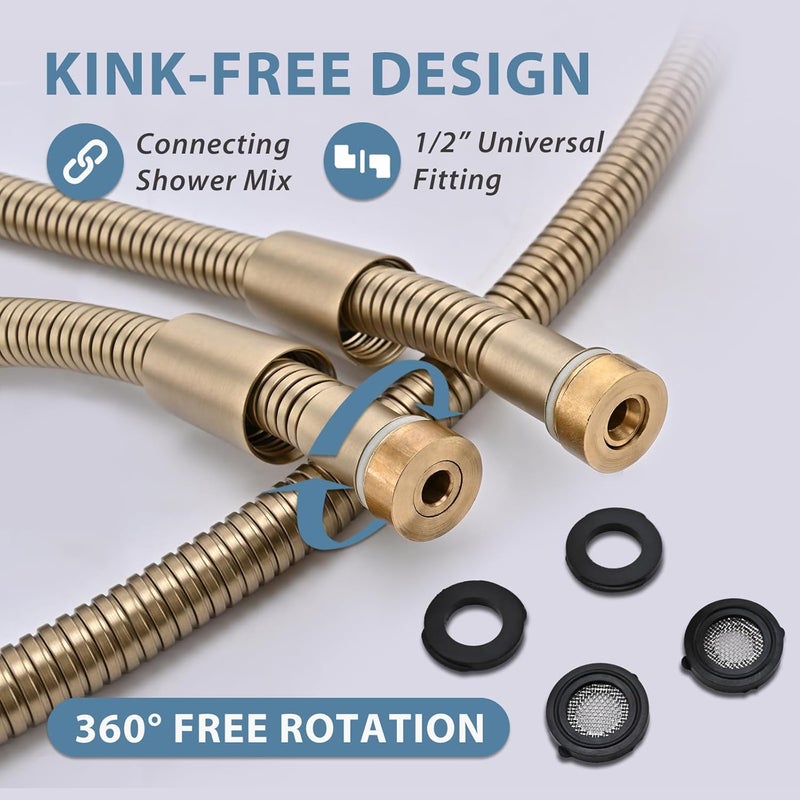 JASYA 59 Inches Shower Hose Replacement Gold 304 Stainless Steel Handheld Shower Head Hoses Flexible ＆smooth Rv Shower Hose Extra Long 5ft High Pressure Bidet Hoses Brushed Gold - Image 2