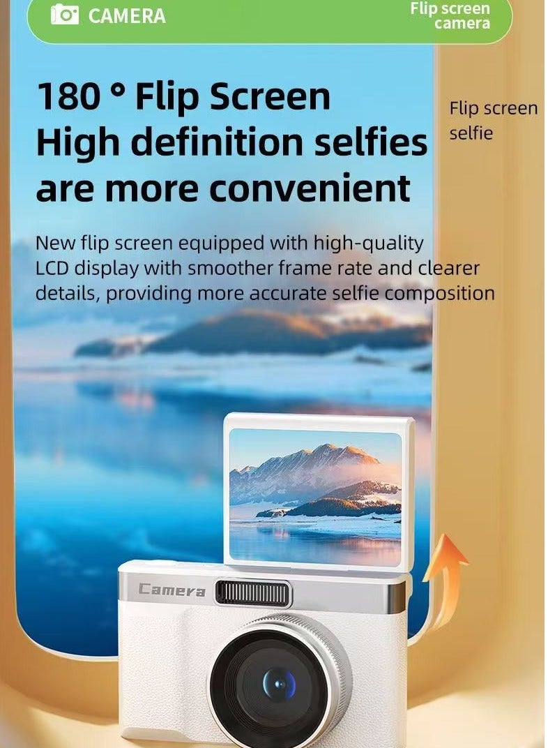 كاميرا CCD مزدوجة عالية الدقة 9600 واط، 4K، غطاء قابل للطي، سيلفي، سفر الطلاب إلى الحرم الجامعي، كاميرا محمولة (64 جيجابايت مجانية) - Image 4