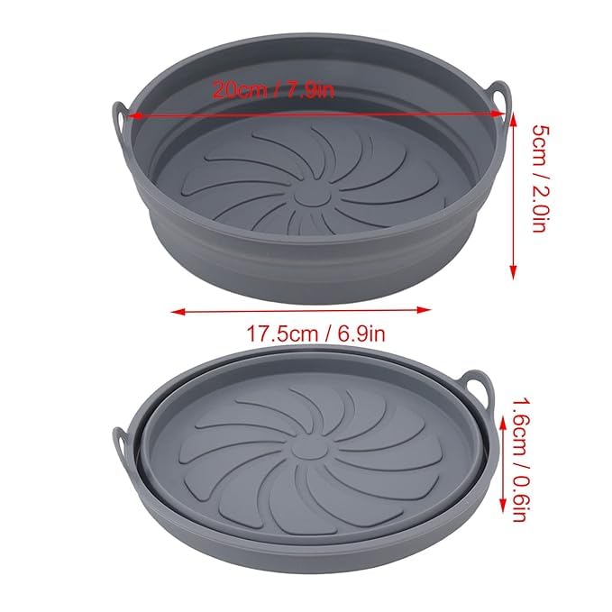 NAIDEV Silicone Basket for Hot Air Fryer NonStick Foldable Basket Round Air Fryer Liners with Ear Handles Silicone Pot Bowl Baking Tray OvenMicrowave Accessories Easy Cleaning Grey - Image 4