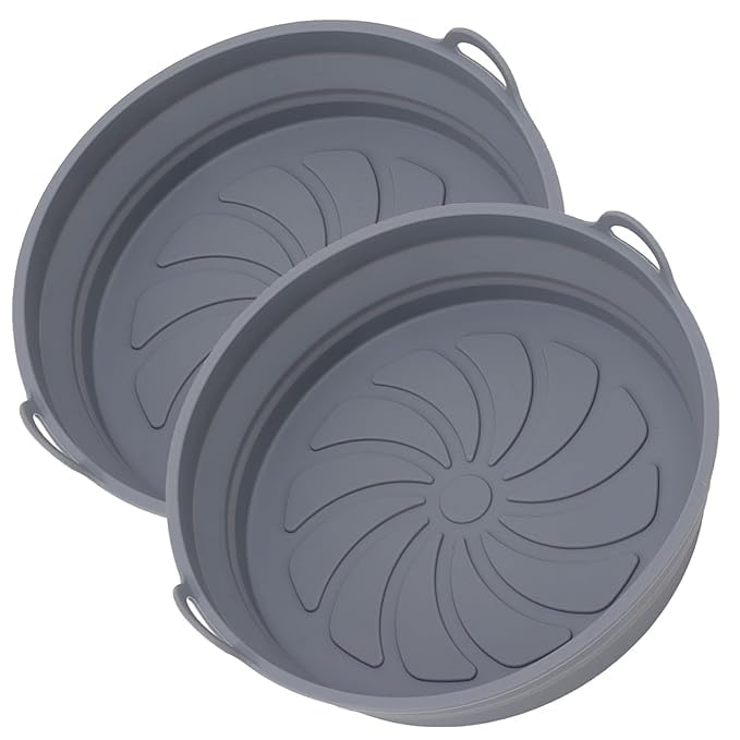 NAIDEV Silicone Basket for Hot Air Fryer NonStick Foldable Basket Round Air Fryer Liners with Ear Handles Silicone Pot Bowl Baking Tray OvenMicrowave Accessories Easy Cleaning Grey - Image 1