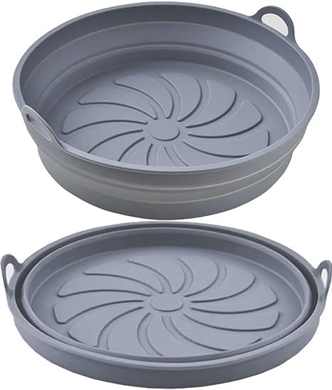 NAIDEV Silicone Basket for Hot Air Fryer NonStick Foldable Basket Round Air Fryer Liners with Ear Handles Silicone Pot Bowl Baking Tray OvenMicrowave Accessories Easy Cleaning Grey - Image 2