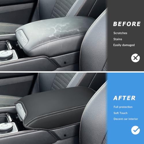 INTGET for 2022-2025 2026 Nissan Pathfinder Center Console Cover with Thin Pad Leather Middle Armrest Cover Interior Protector for 2022 2023 2024 2025 2026 Nissan Pathfinder Accessories (White Thread) - Image 3