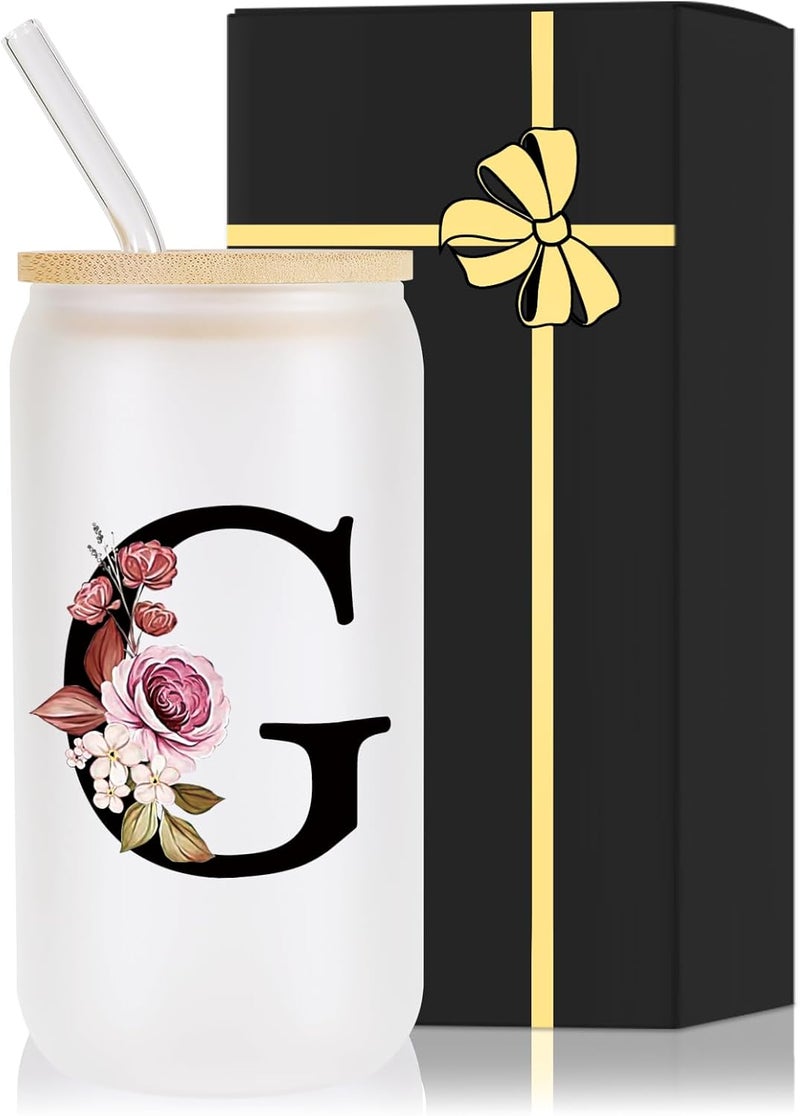 Wulcea Monogrammed Glass Drinking Cup With Lid Straw Happy Birthday for Adult Men Women Who Have Everything Want Nothing Dad Mom Guy People Couples Parents Christmas Cool Funny Unique Special Gifts Present,G - Image 1