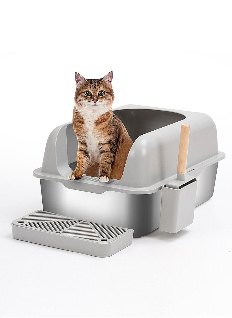 Kidle - Large Stainless Steel Cat Litter Box Cat Litter Tray Enclosed Cat Litter Box Pet Litter Box 40.8*60.8*29.3cm - Image 1