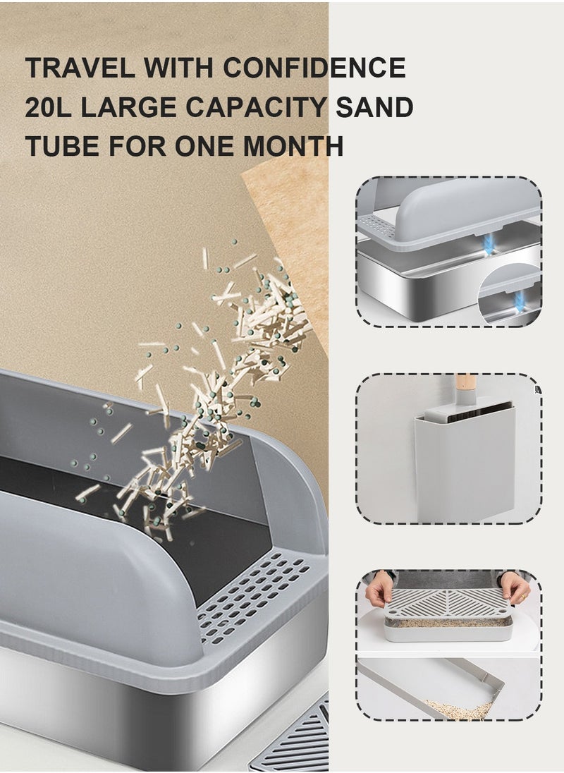 Kidle - Large Stainless Steel Cat Litter Box Cat Litter Tray Enclosed Cat Litter Box Pet Litter Box 40.8*60.8*29.3cm - Image 1