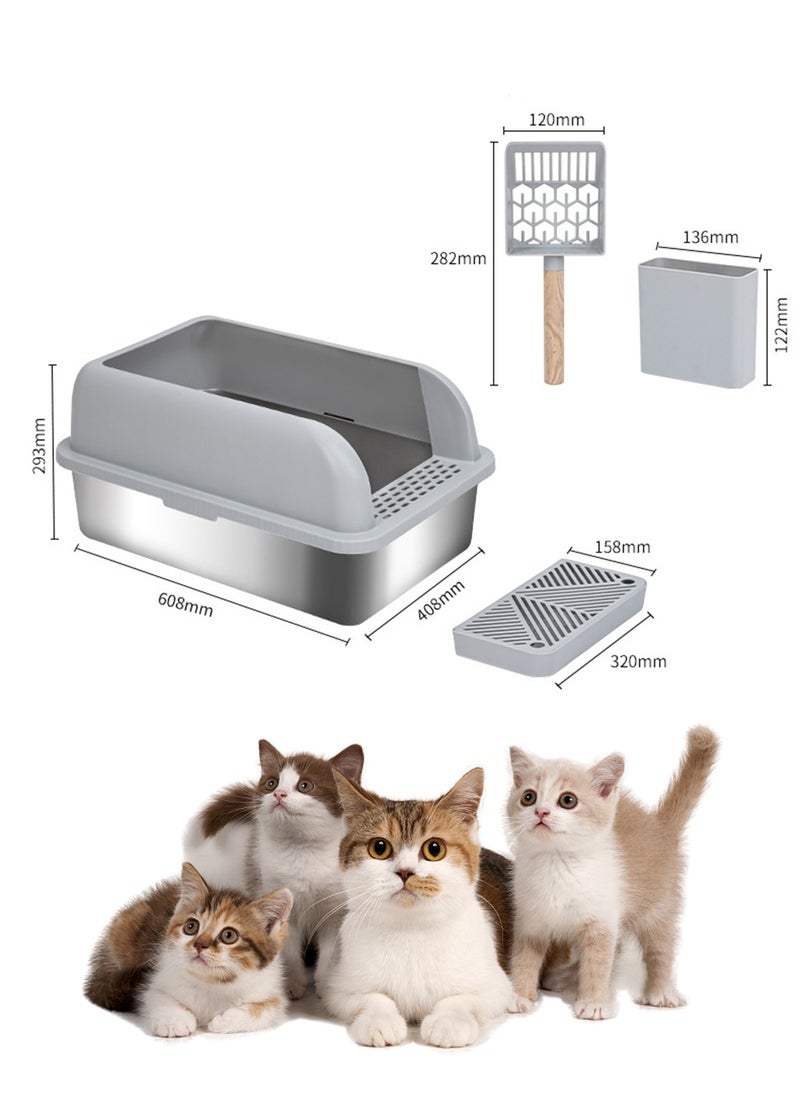 Kidle - Large Stainless Steel Cat Litter Box Cat Litter Tray Enclosed Cat Litter Box Pet Litter Box 40.8*60.8*29.3cm - Image 1