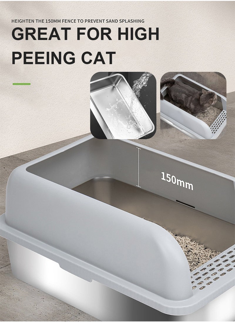 Kidle - Large Stainless Steel Cat Litter Box Cat Litter Tray Enclosed Cat Litter Box Pet Litter Box 40.8*60.8*29.3cm - Image 1