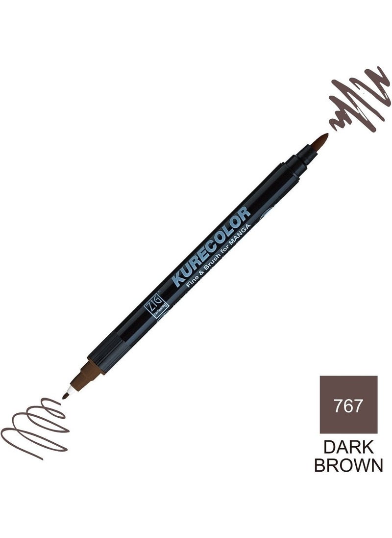 Zig Kurecolor Mangaka Fine&brush Double-Sided Pen CNKC-2200 No 767 Dark Brown  - Image 3